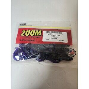 Zoom 6" Lizard Super Salt Plus 9 Count Pack Bass Fishing Junebug